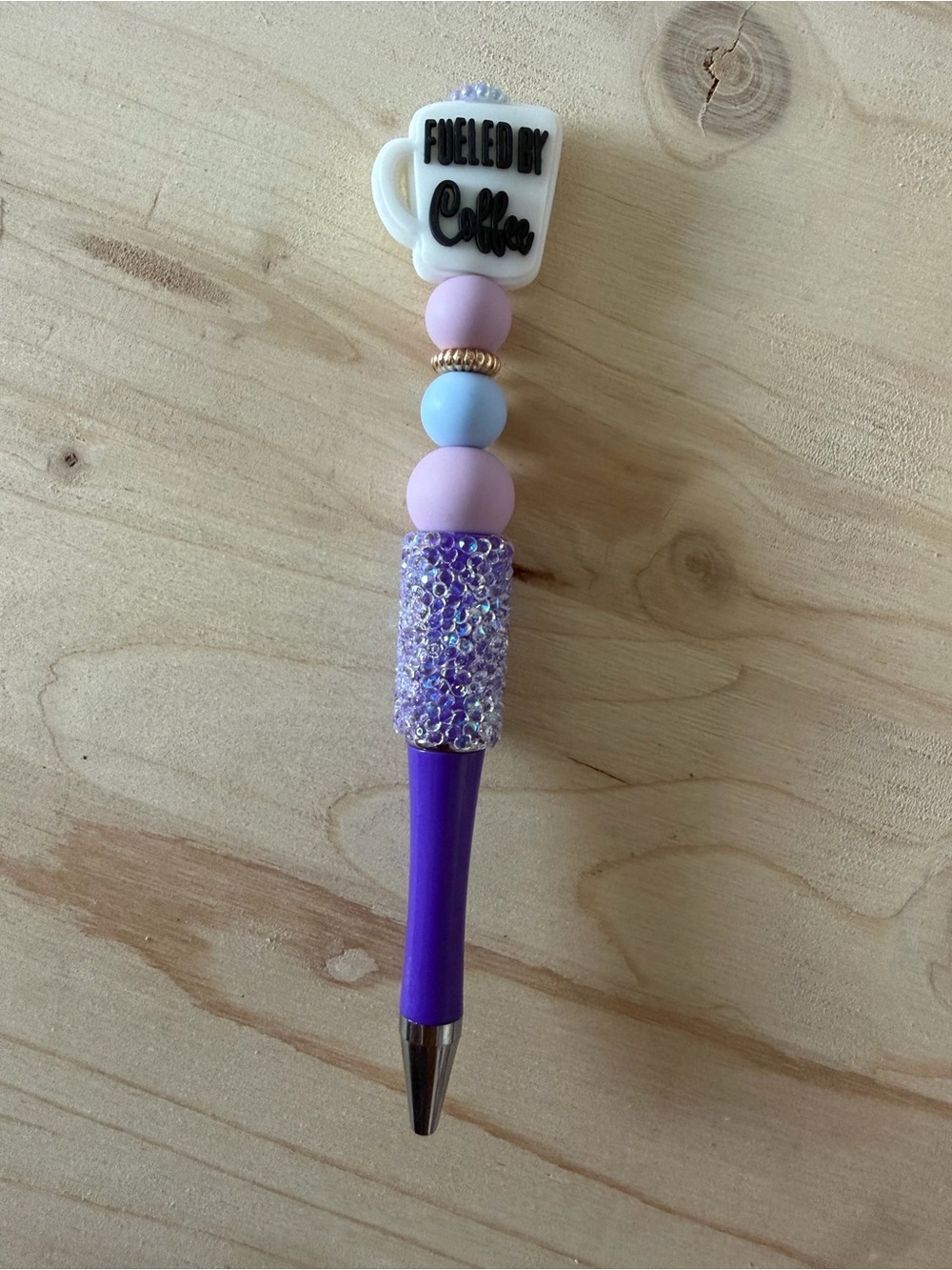 Purple 'Fueled by Coffee' Beaded Pen